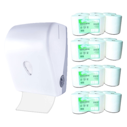 Pack Essuie Mains rouleaux & distributeur autocut blanc  - 1