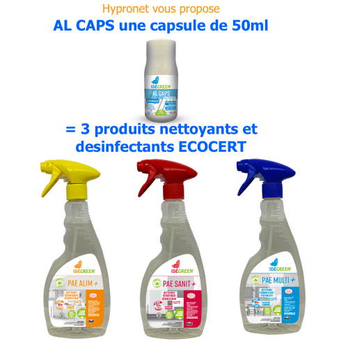 3 produits AL CAPS Respect’Home concentré IDEGREEN détergent désinfectant polyvalent 3 produits AL CAPS Respect’Home concentré IDEGREEN détergent désinfectant polyvalent
