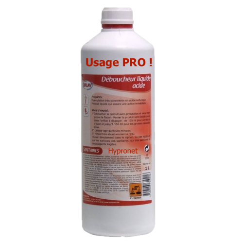 Déboucheur liquide acide sulfurique puissant à usage professionnel flacon 1L