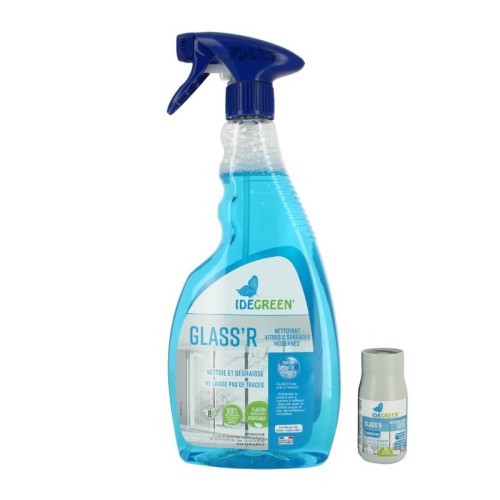 IDEGREEN GLASS'R vitres & surfaces capsule recharge concentrée 50ML IDEGREEN avec pulvérisateur 750 ml