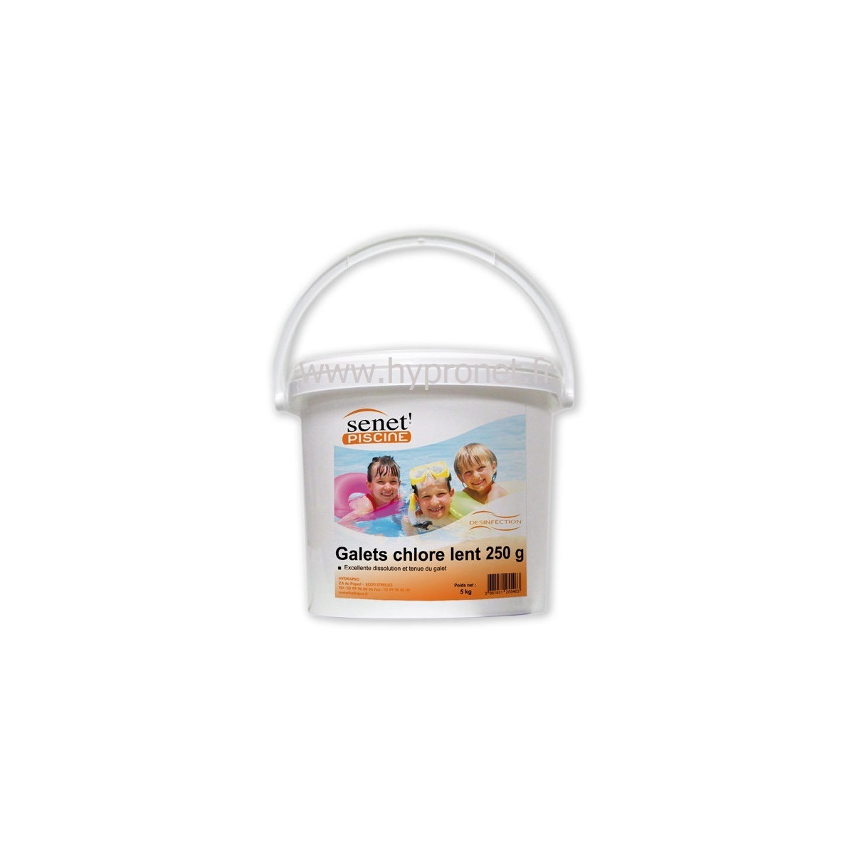 Chlore Piscine Lent - Galets 250 g - Seau 5 kg