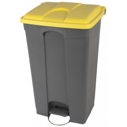 Collecteur poubelle gris à pédale 90L tri sélectif couvercle jaune