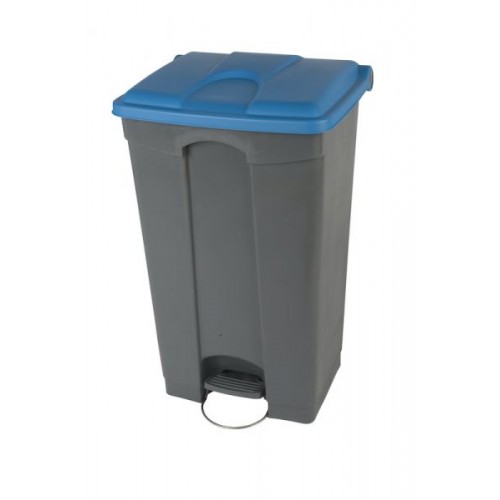 Collecteur poubelle gris à pédale 90L tri sélectif couvercle bleu Collecteur poubelle gris à pédale 90L tri sélectif couvercle bleu