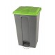 Collecteur poubelle gris à pédale 90L tri sélectif couvercle vert