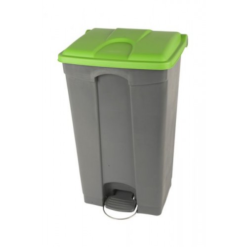 Collecteur poubelle gris à pédale 90L tri sélectif couvercle vert Collecteur poubelle gris à pédale 90L tri sélectif couvercle vert