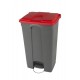Collecteur poubelle gris à pédale 90L tri sélectif couvercle rouge
