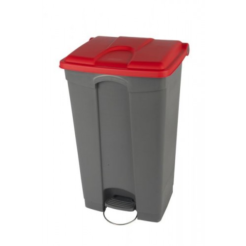Collecteur poubelle gris à pédale 90L tri sélectif couvercle rouge Collecteur poubelle gris à pédale 90L tri sélectif couvercle rouge