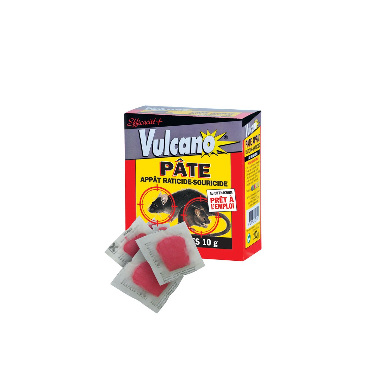 Pâte appât 200 g raticide souricide Vulcano