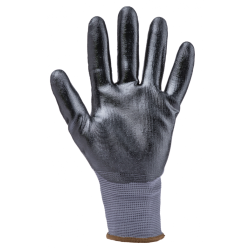 Gant polyester gris paume enduite de nitrile noir