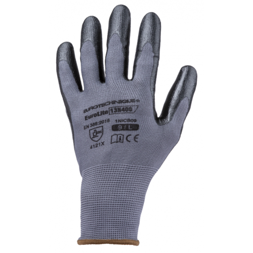 Gant polyester gris paume enduite nitrile noir - DOS Gant polyester gris paume enduite nitrile noir - DOS