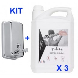 KIT Gel douche corps et cheveux perle d'O et Distributeur Inox 850 ml