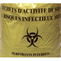 Sac poubelle jaune DASRI 30 litres basse densité pour déchets de soins à risques infectieux